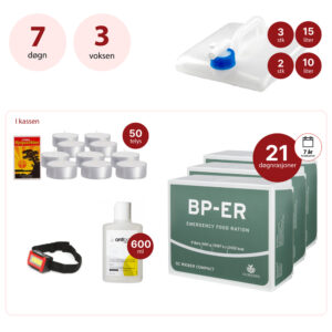 Egenberedskapspakke for 3 personer i 7 dager