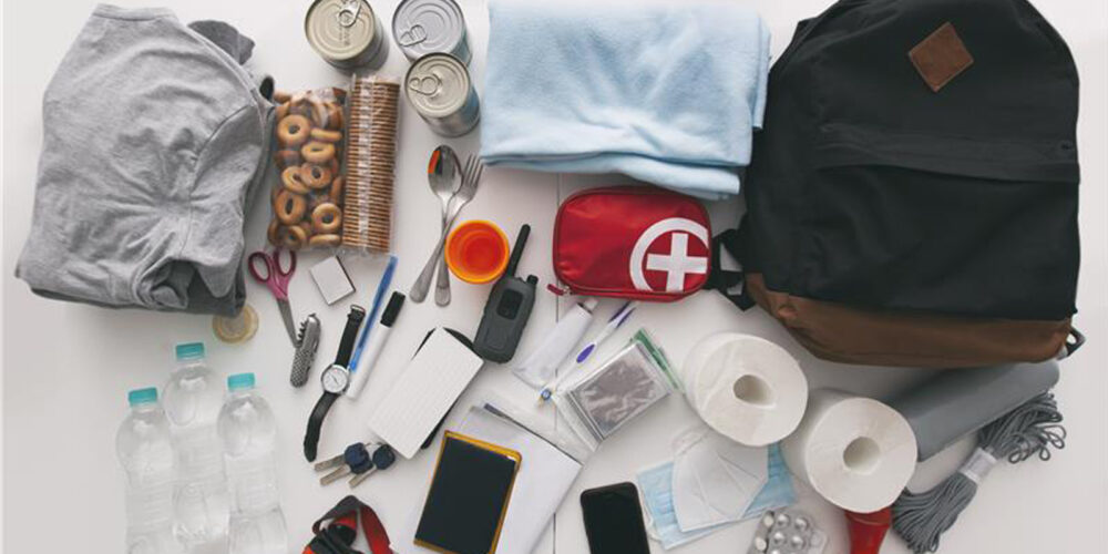 Egenberedskap sekk, dopapir, mat og utstyr