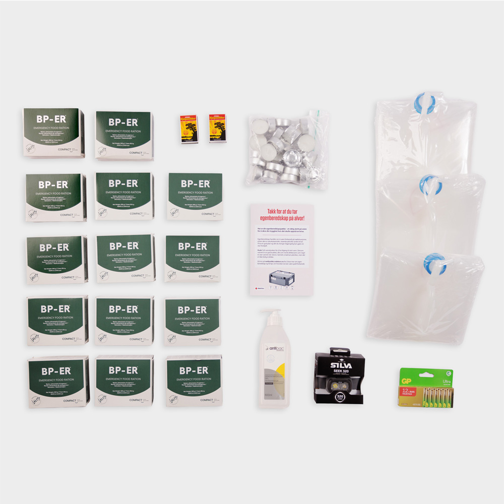 rode-kors-egeneredskapspakke-medium-innholdet Egenberedskapspakke innhold 7 dager 2 personer